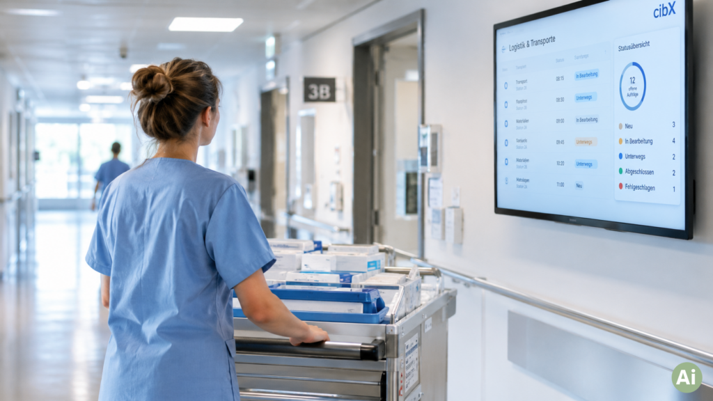 Digitale Krankenhauslogistik zur Koordination von Materialtransporten und Bestellungen im Krankenhaus